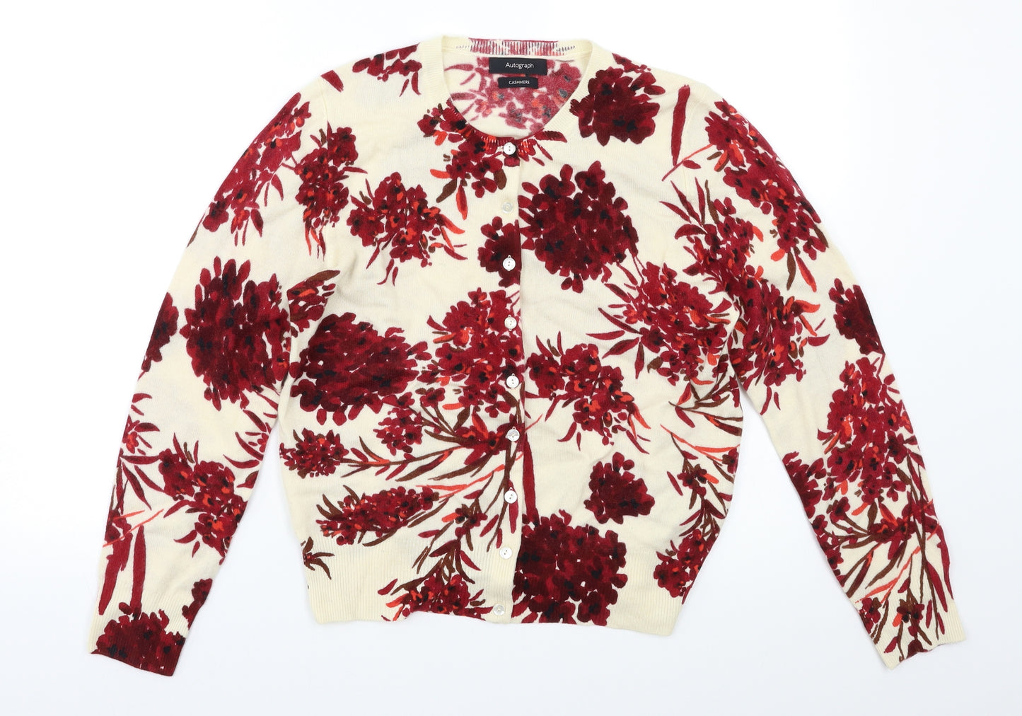 M&S Womens Red Floral  Cardigan Jumper Size 12