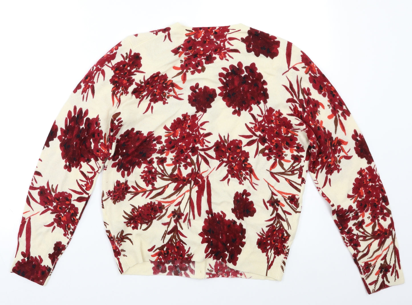 M&S Womens Red Floral  Cardigan Jumper Size 12