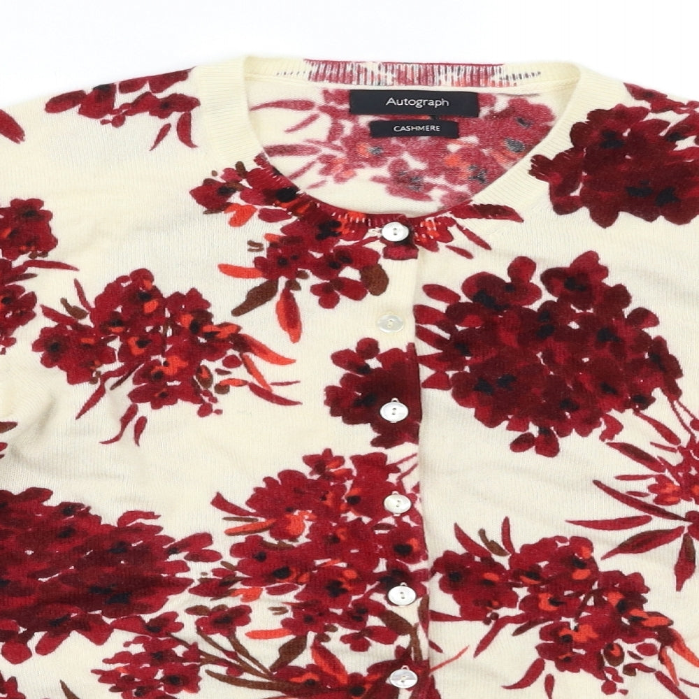 M&S Womens Red Floral  Cardigan Jumper Size 12