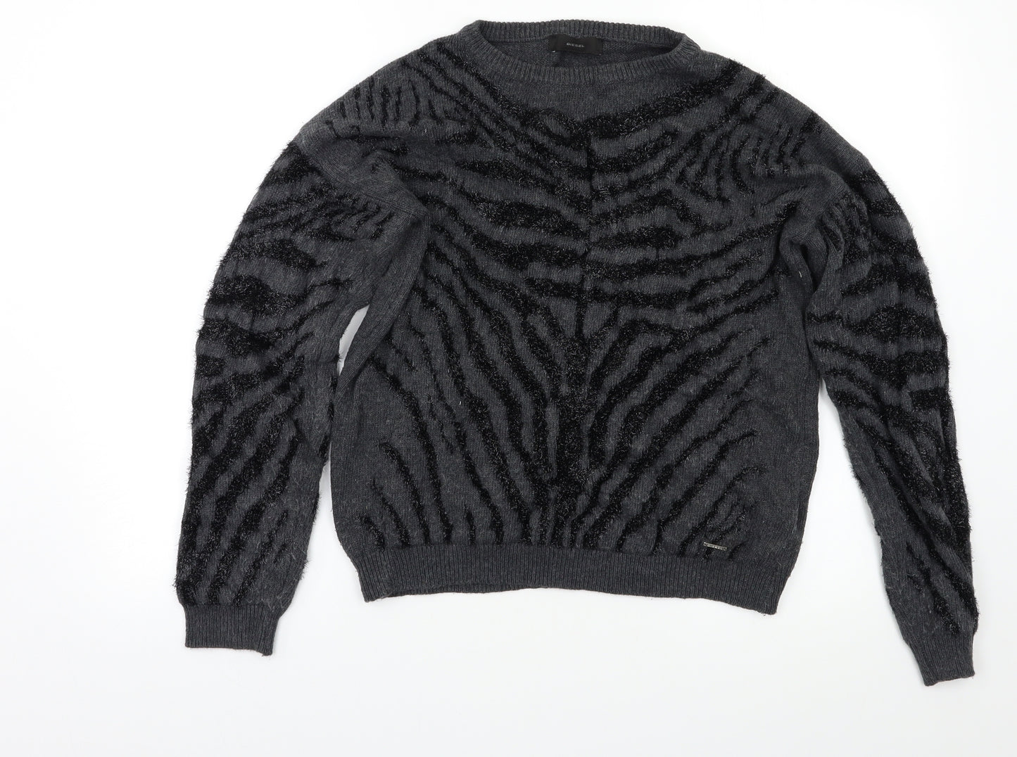 Diesel Womens Grey Animal Print  Pullover Jumper Size M
