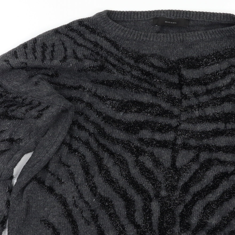 Diesel Womens Grey Animal Print  Pullover Jumper Size M