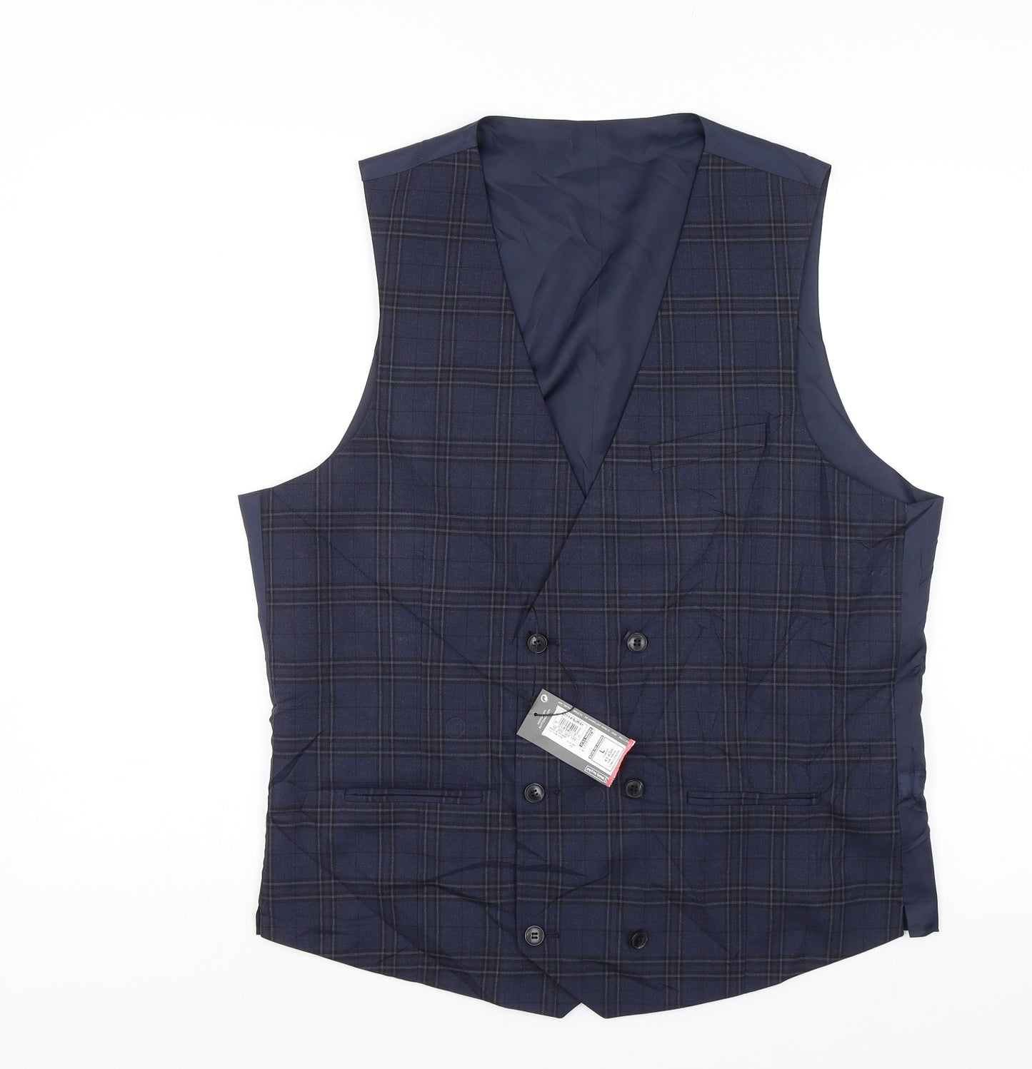 M&S Mens Blue Plaid  Jacket Suit Waistcoat Size L