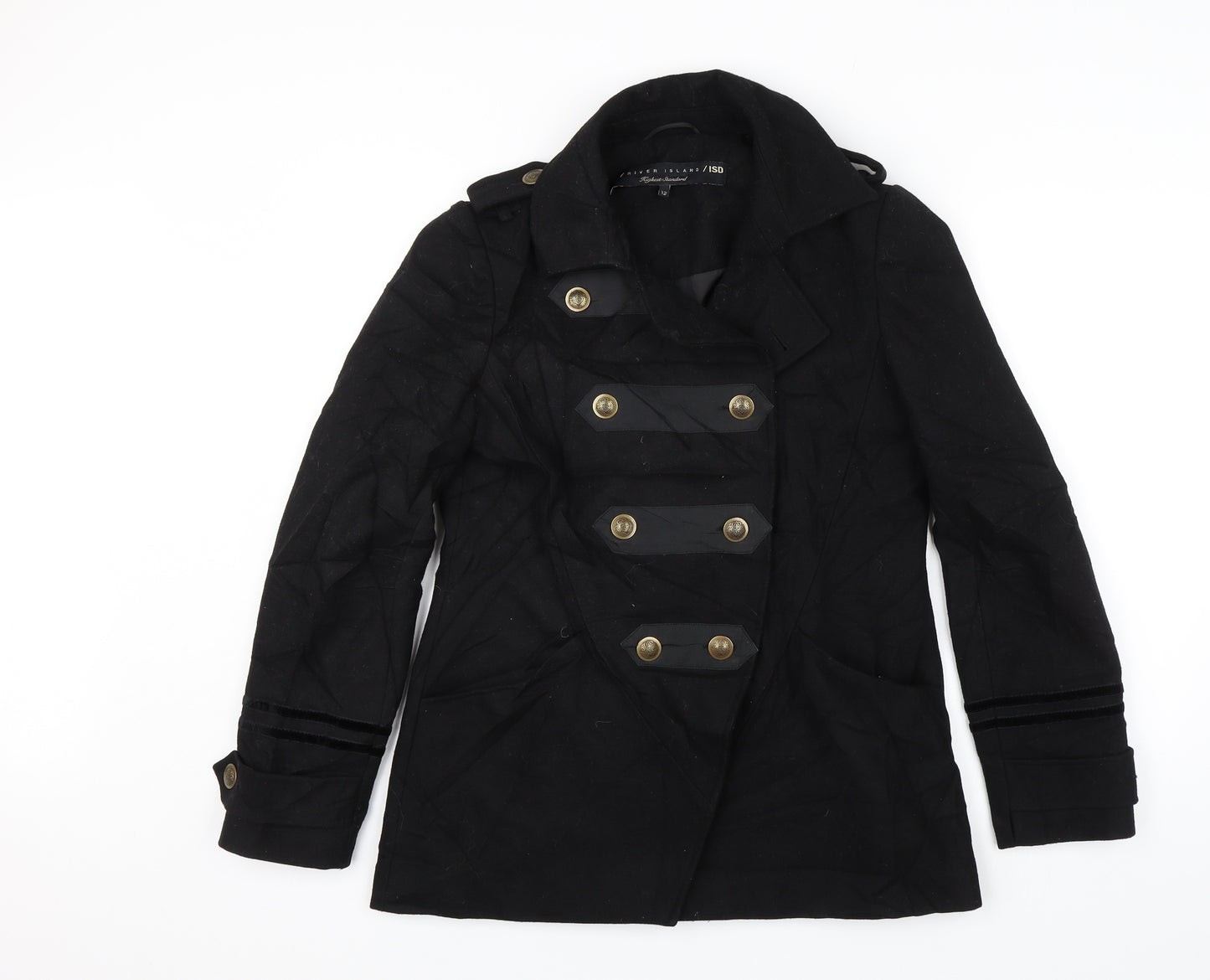 River Island Womens Black   Pea Coat Jacket Size 12