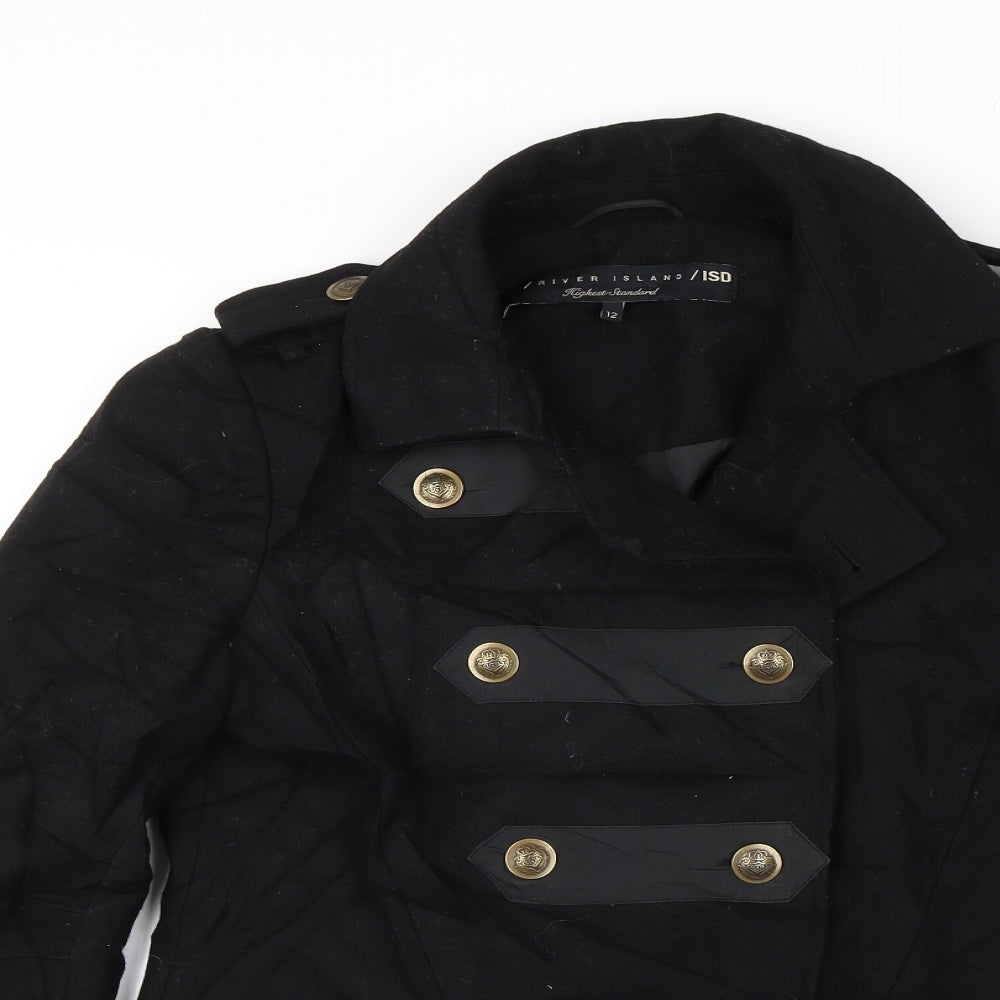 River Island Womens Black   Pea Coat Jacket Size 12