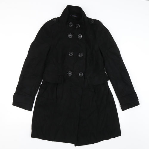 M&S Womens Black   Overcoat Jacket Size 8