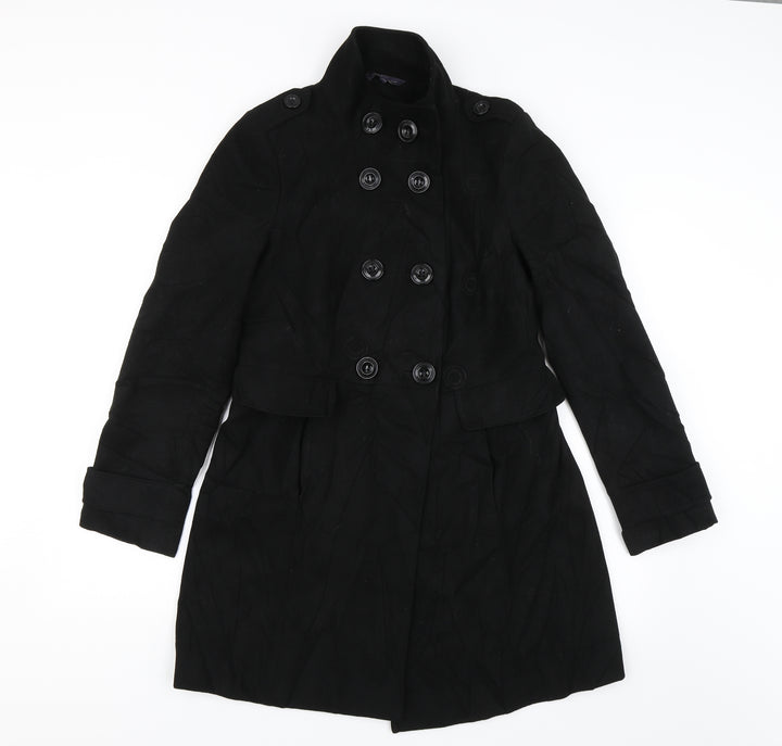 M&S Womens Black Overcoat Jacket Size 8