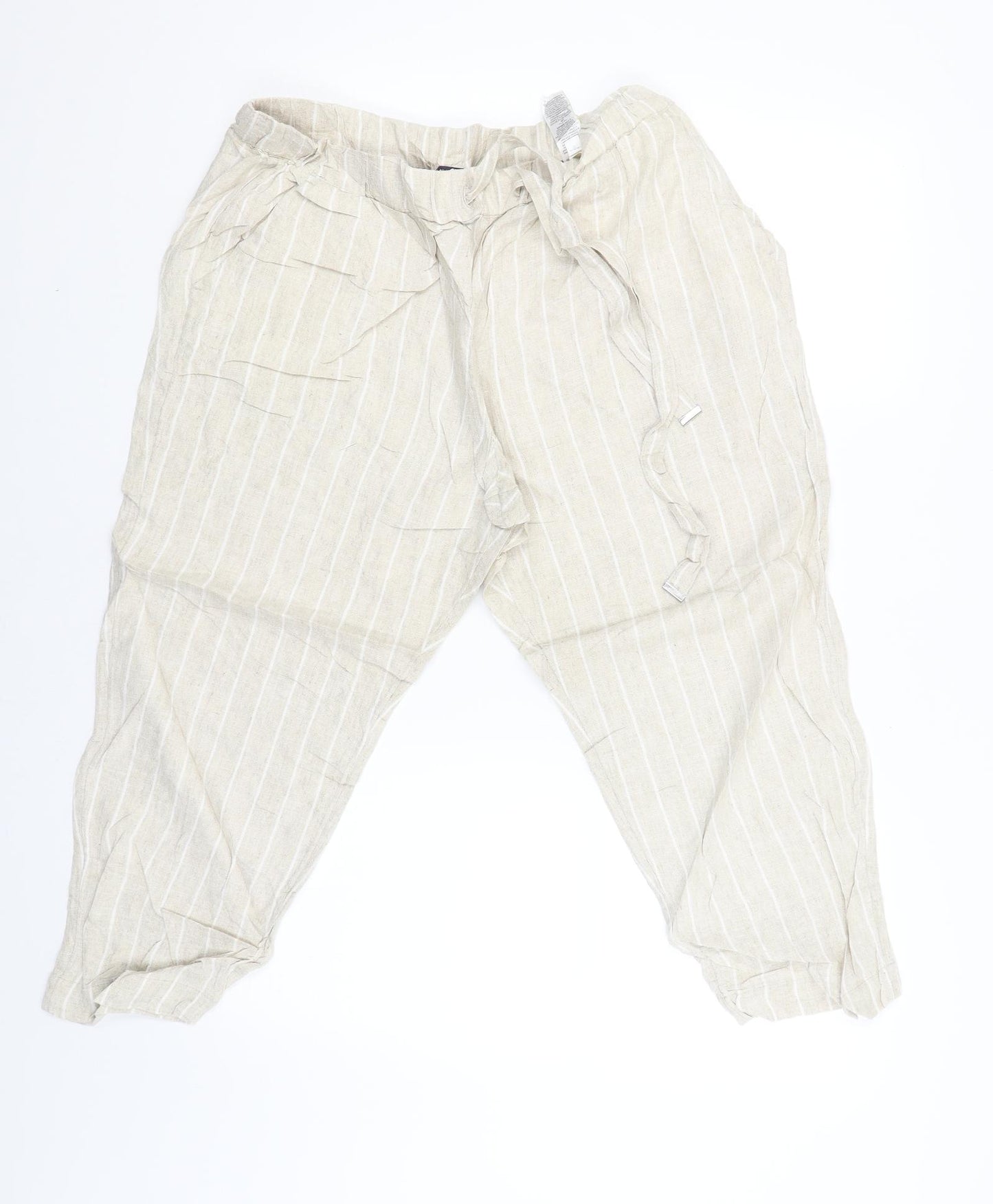 M&S Womens Beige Striped  Cargo Trousers Size 16 L22 in