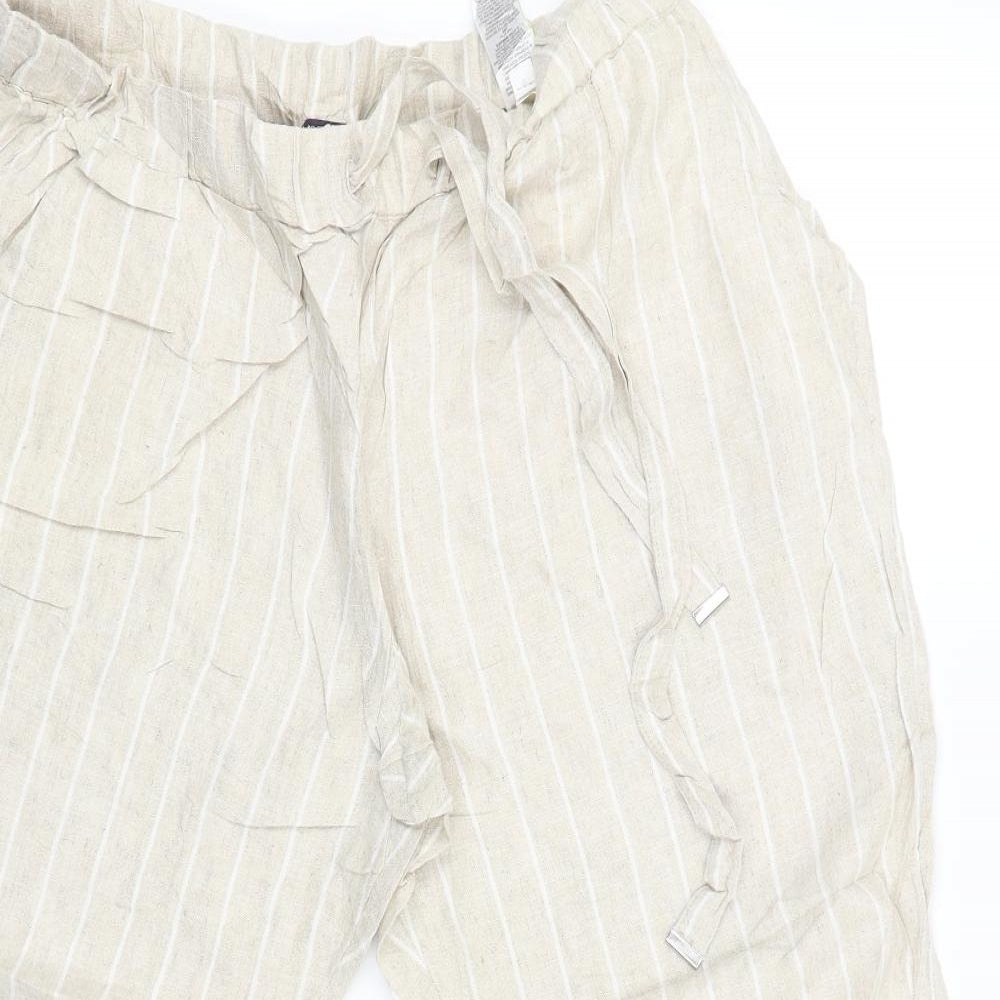 M&S Womens Beige Striped  Cargo Trousers Size 16 L22 in
