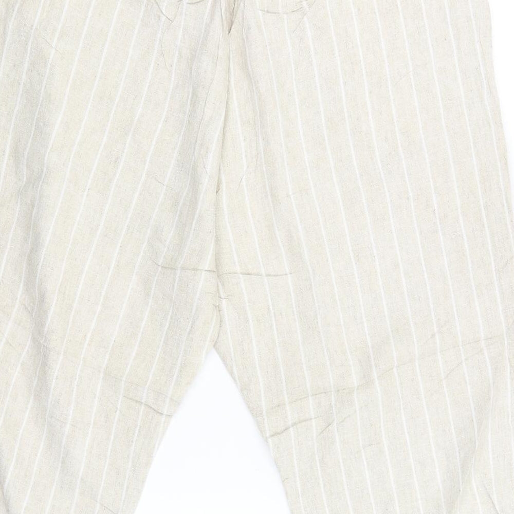 M&S Womens Beige Striped  Cargo Trousers Size 16 L22 in