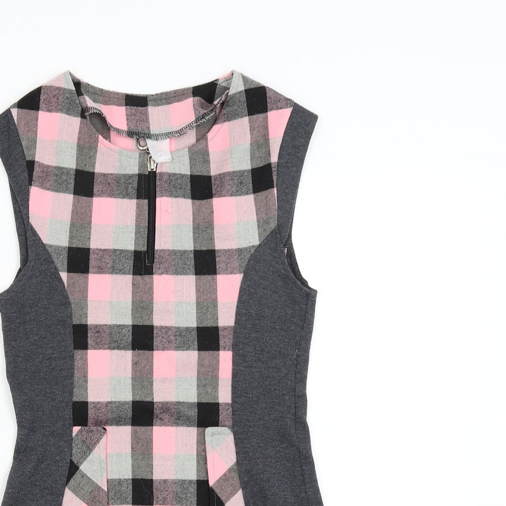 Preworn Girls Pink Check  Tank Dress  Size 9 Years