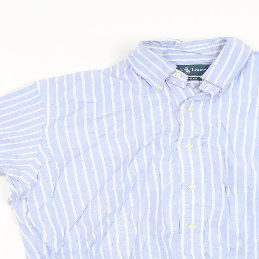 Ralph Lauren Mens Blue Striped   Button-Up Size M