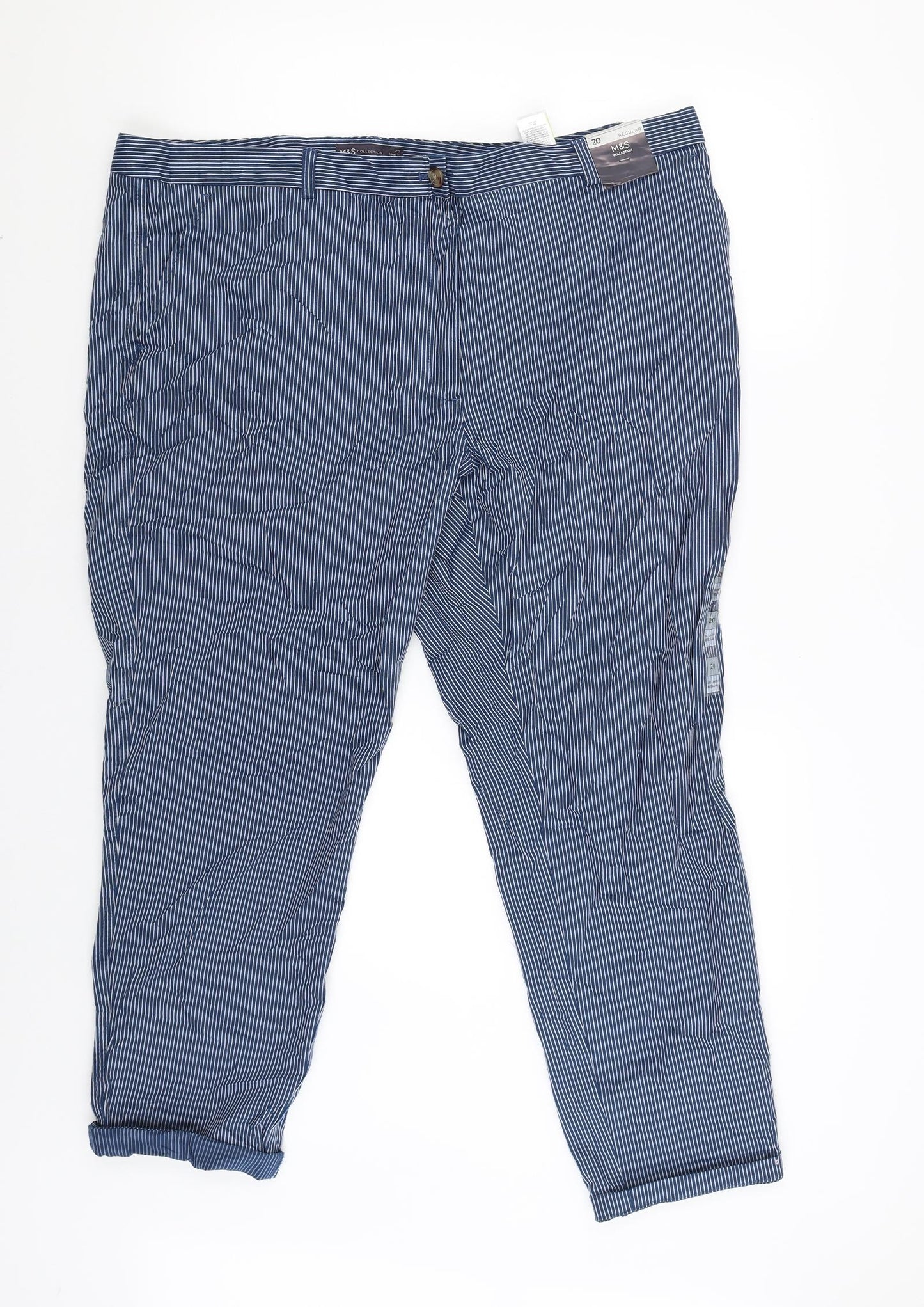 M&S Womens Blue Striped  Jegging Trousers Size 20 L27 in