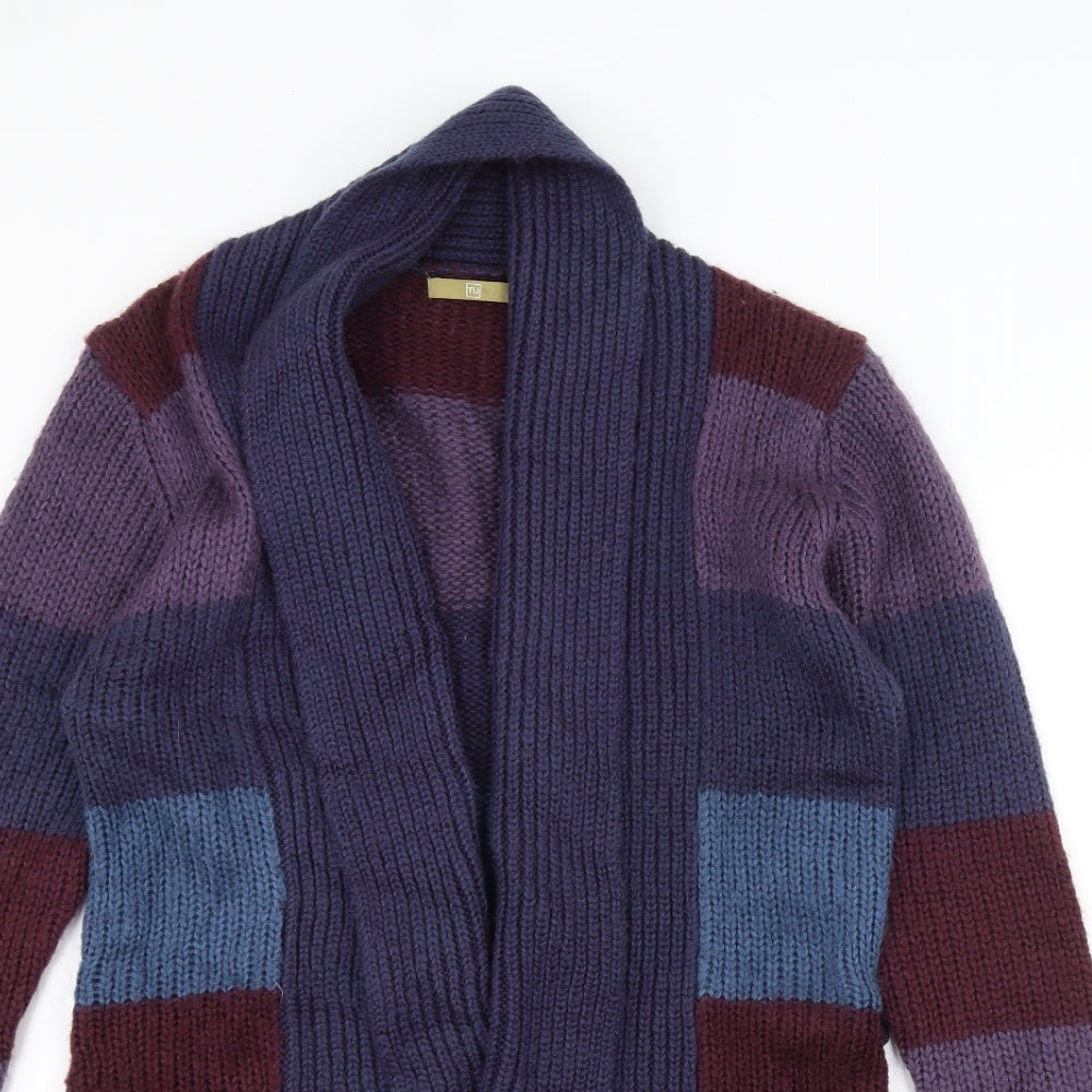 TU Womens Blue Striped Knit Jacket Coatigan Size 14