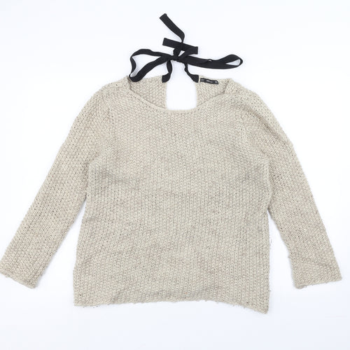 Zara Knit Womens Beige  Knit Pullover Jumper Size M