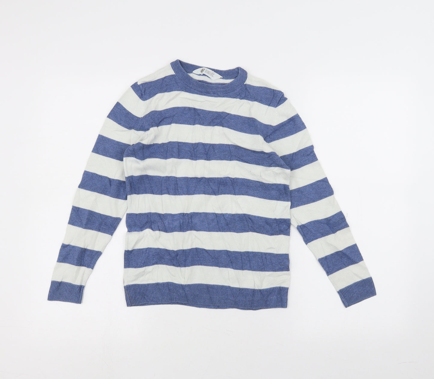H&M Girls White Striped  Pullover Jumper Size 9-10 Years