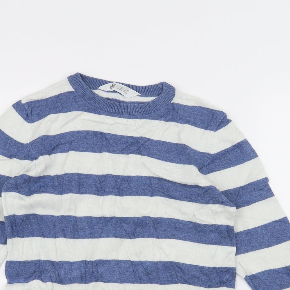 H&M Girls White Striped  Pullover Jumper Size 9-10 Years