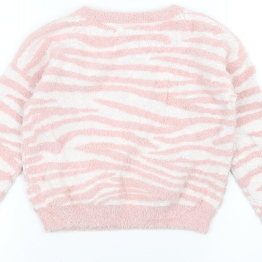 Primark Girls Pink Animal Print  Pullover Jumper Size 9-10 Years