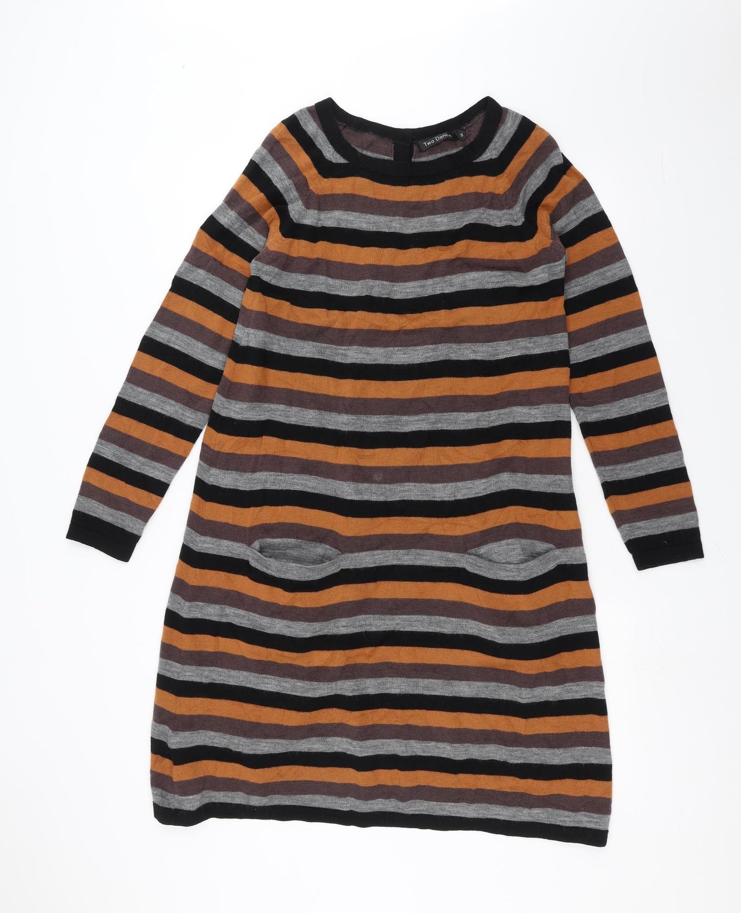 Two Danes Womens Brown Striped  A-Line  Size S
