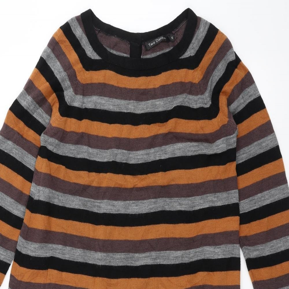 Two Danes Womens Brown Striped  A-Line  Size S