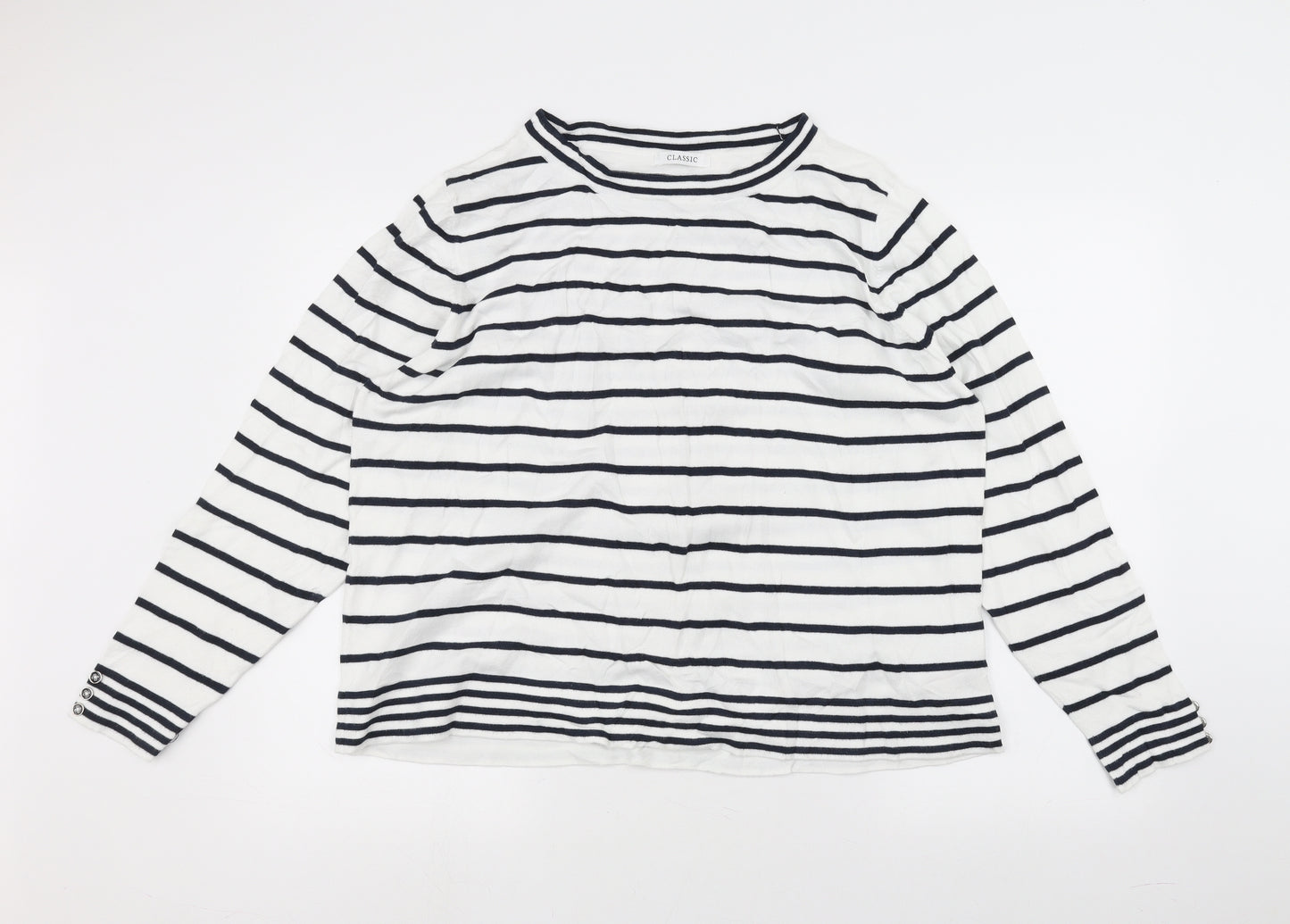 Marks and Spencer Womens White Striped  Basic T-Shirt Size 22