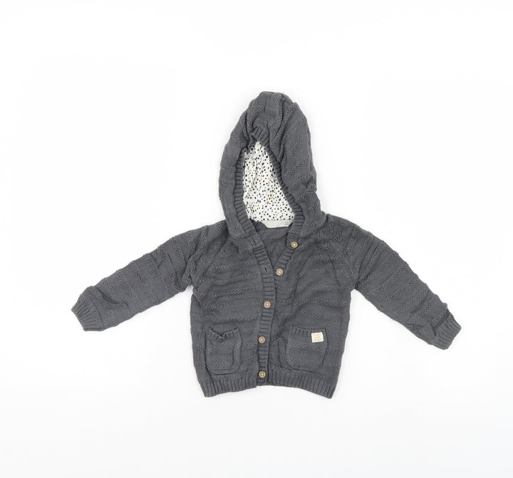 John Lewis Boys Grey Striped Jacket Coat Size 9-12 Months