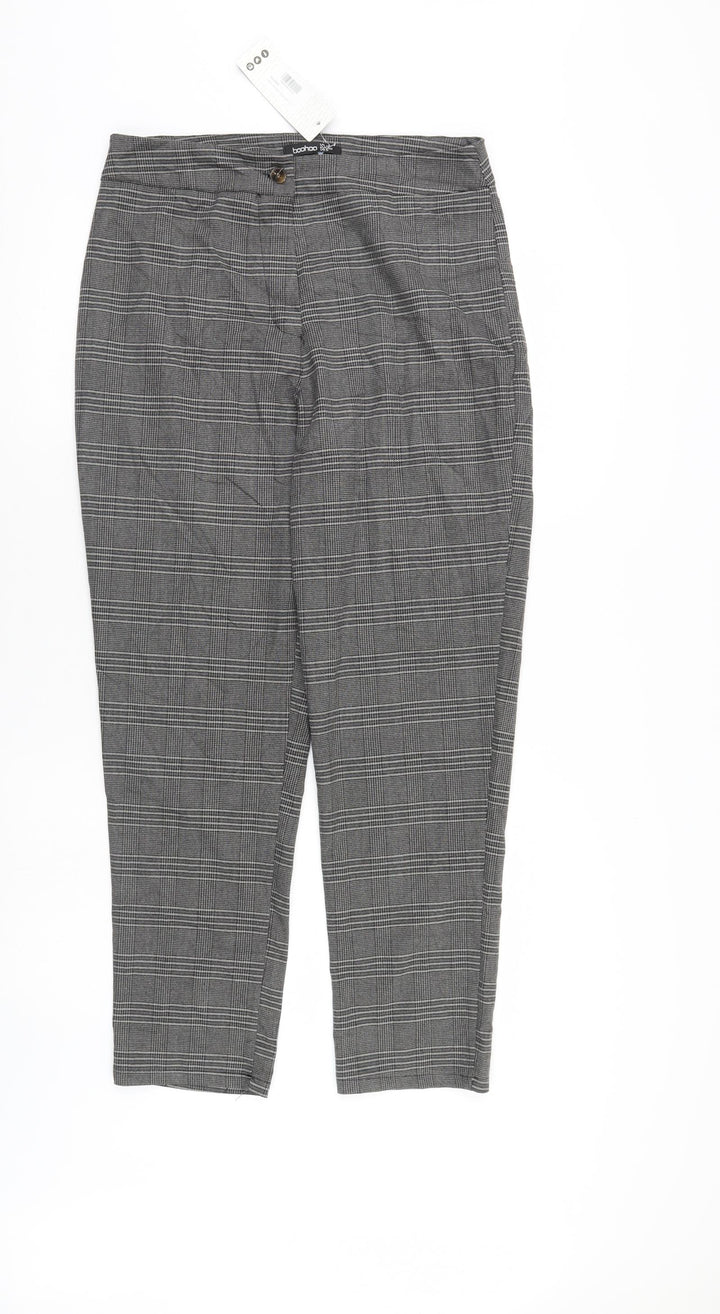 Boohoo Womens Grey Herringbone  Trousers  Size 12 L27 in