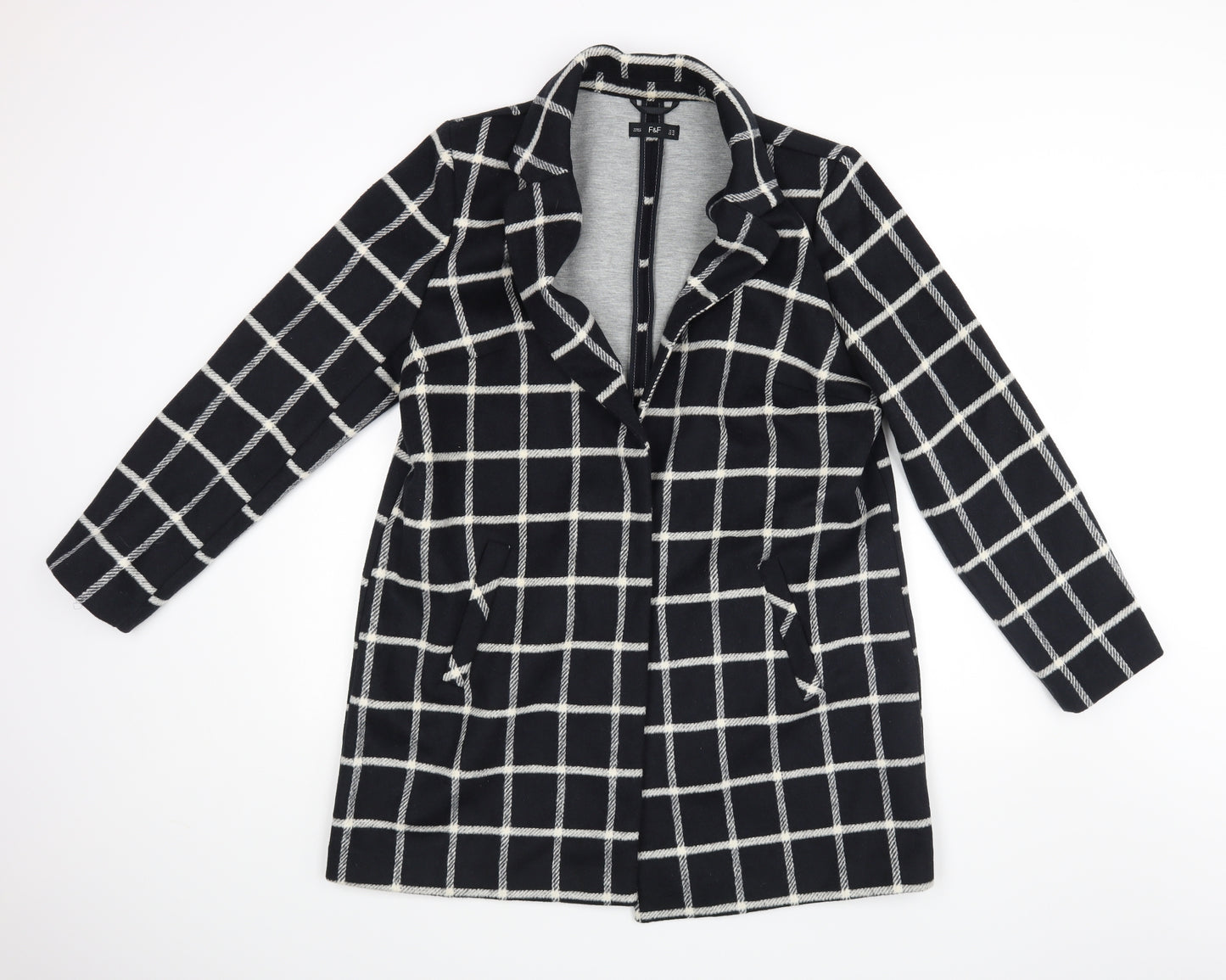 F&F Womens Black Check  Jacket Coat Size 18