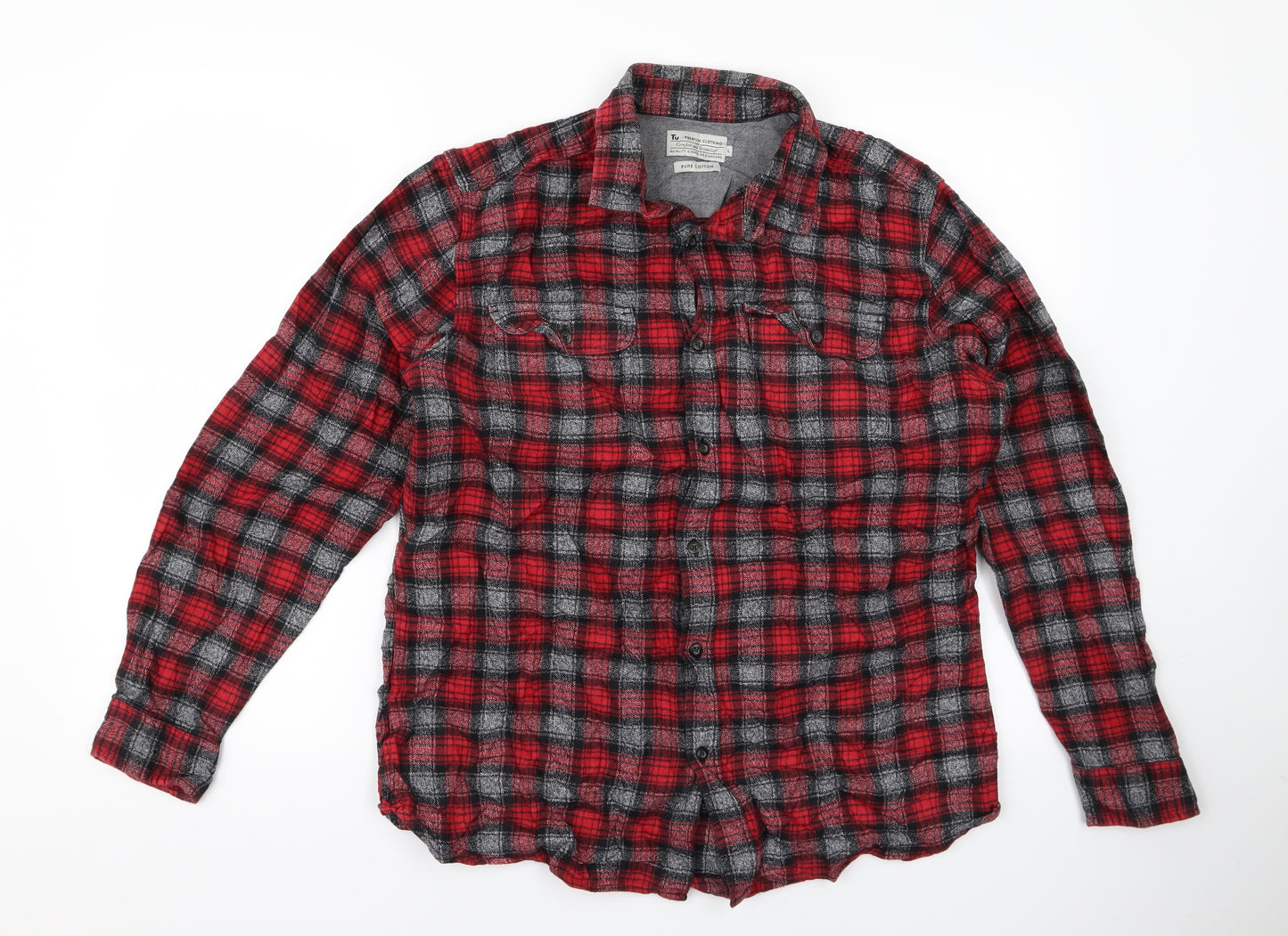 TU Mens Red    Button-Up Size L