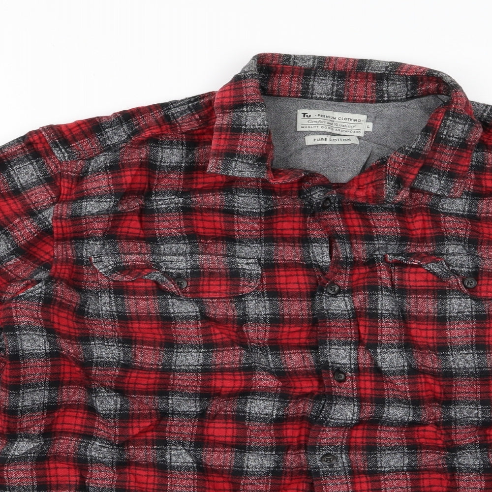 TU Mens Red    Button-Up Size L