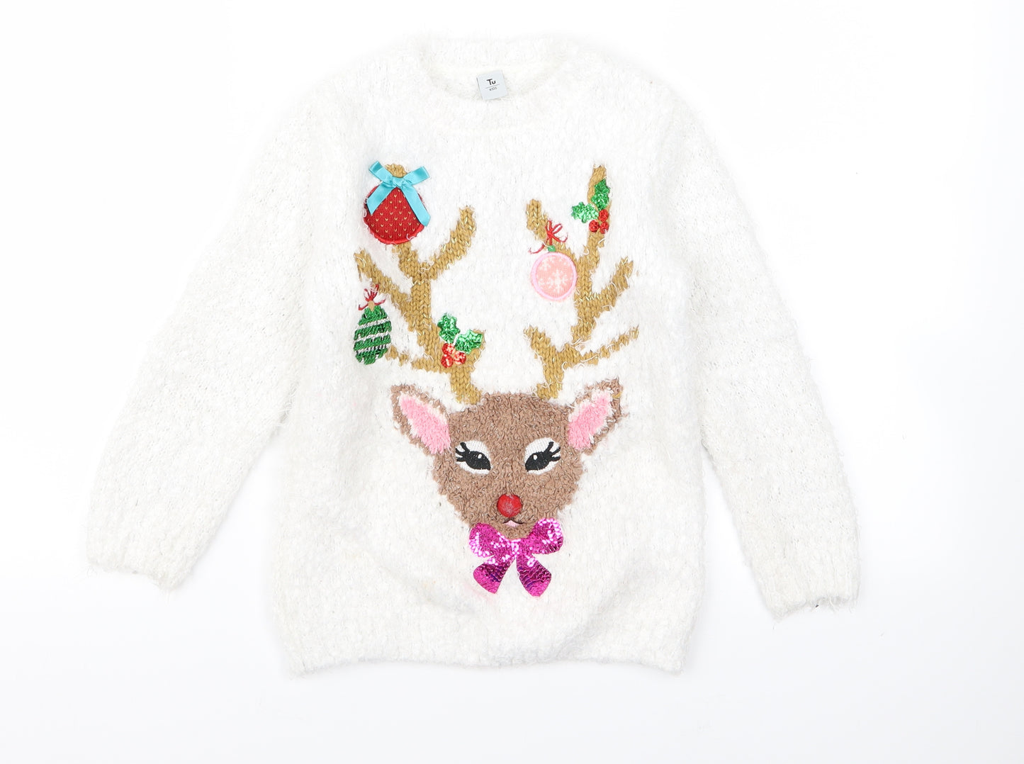 TU Girls White   Pullover Jumper Size 6 Years  - CHRISMTAS