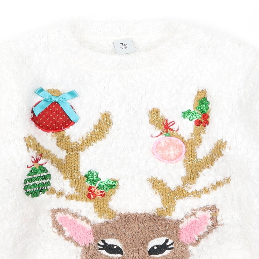 TU Girls White   Pullover Jumper Size 6 Years  - CHRISMTAS