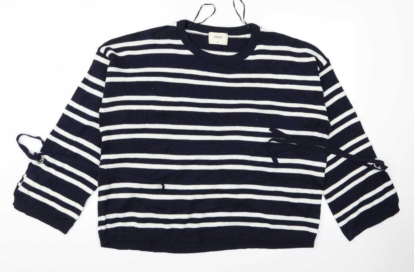 Papaya Womens Black Striped  Pullover Jumper Size XL