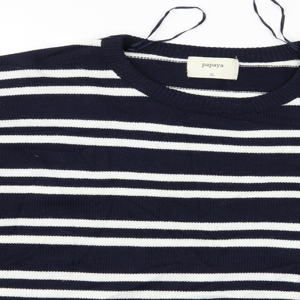 Papaya Womens Black Striped  Pullover Jumper Size XL