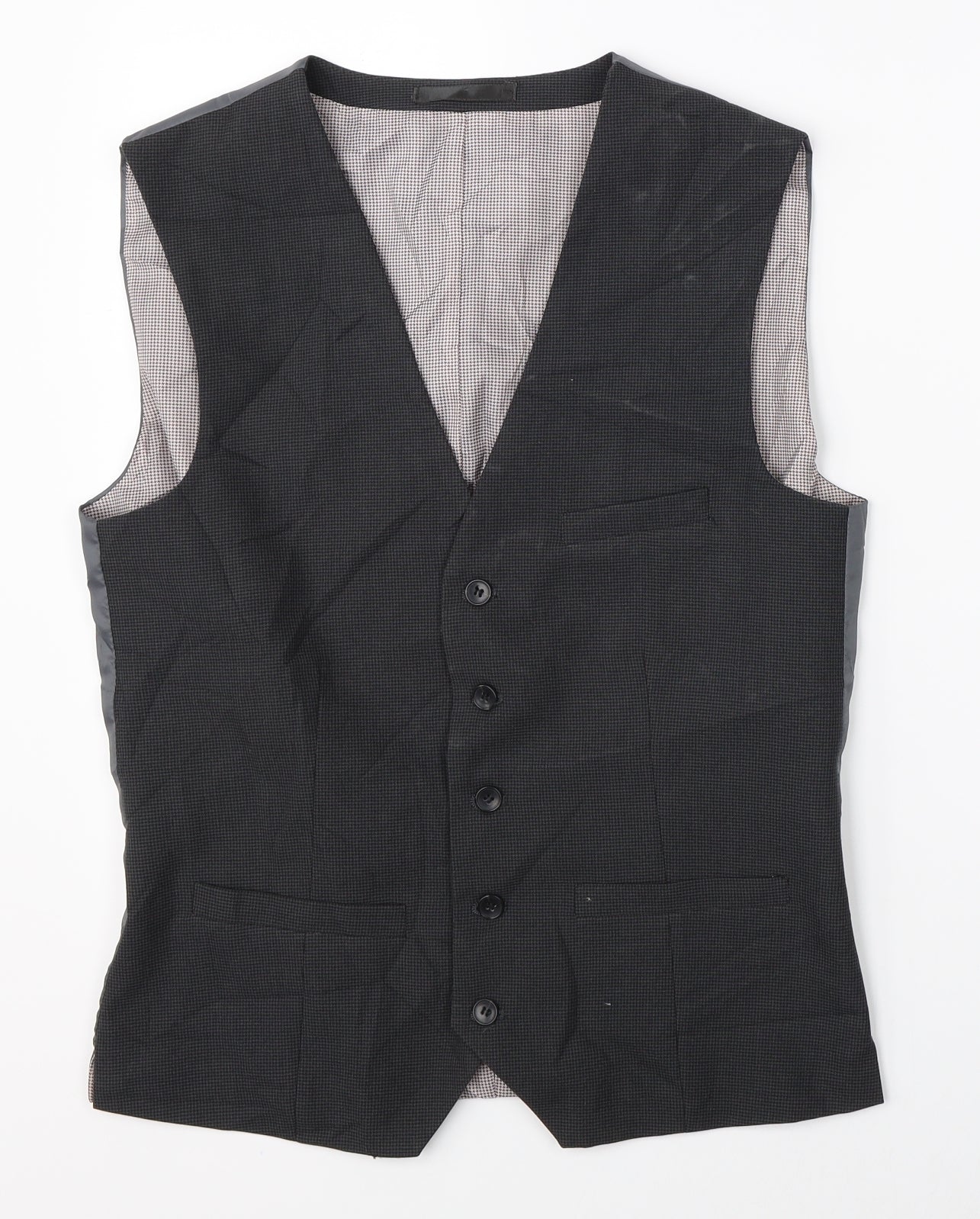 NEXT Mens Black Houndstooth  Jacket Suit Waistcoat Size 38