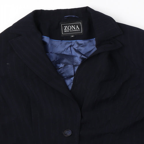 Zona Womens Black Striped  Jacket Blazer Size 10