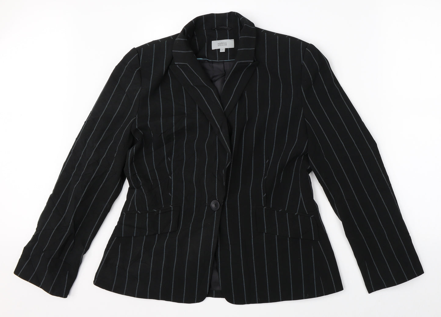 Marks & Spencer Womens Black Striped  Jacket Suit Jacket Size 14