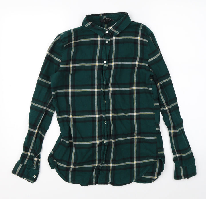H&M Womens Green Plaid  Basic Button-Up Size 4