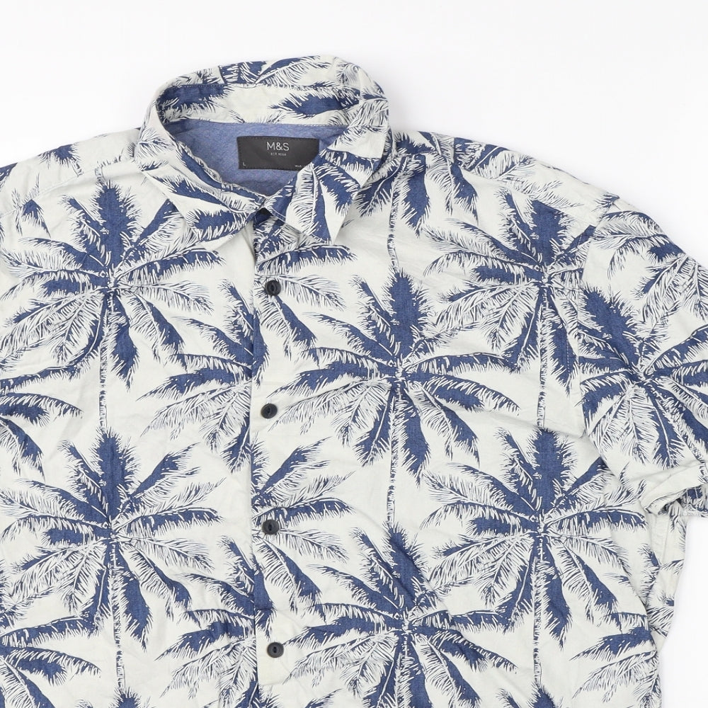 Marks & Spencer Mens White    Button-Up Size L