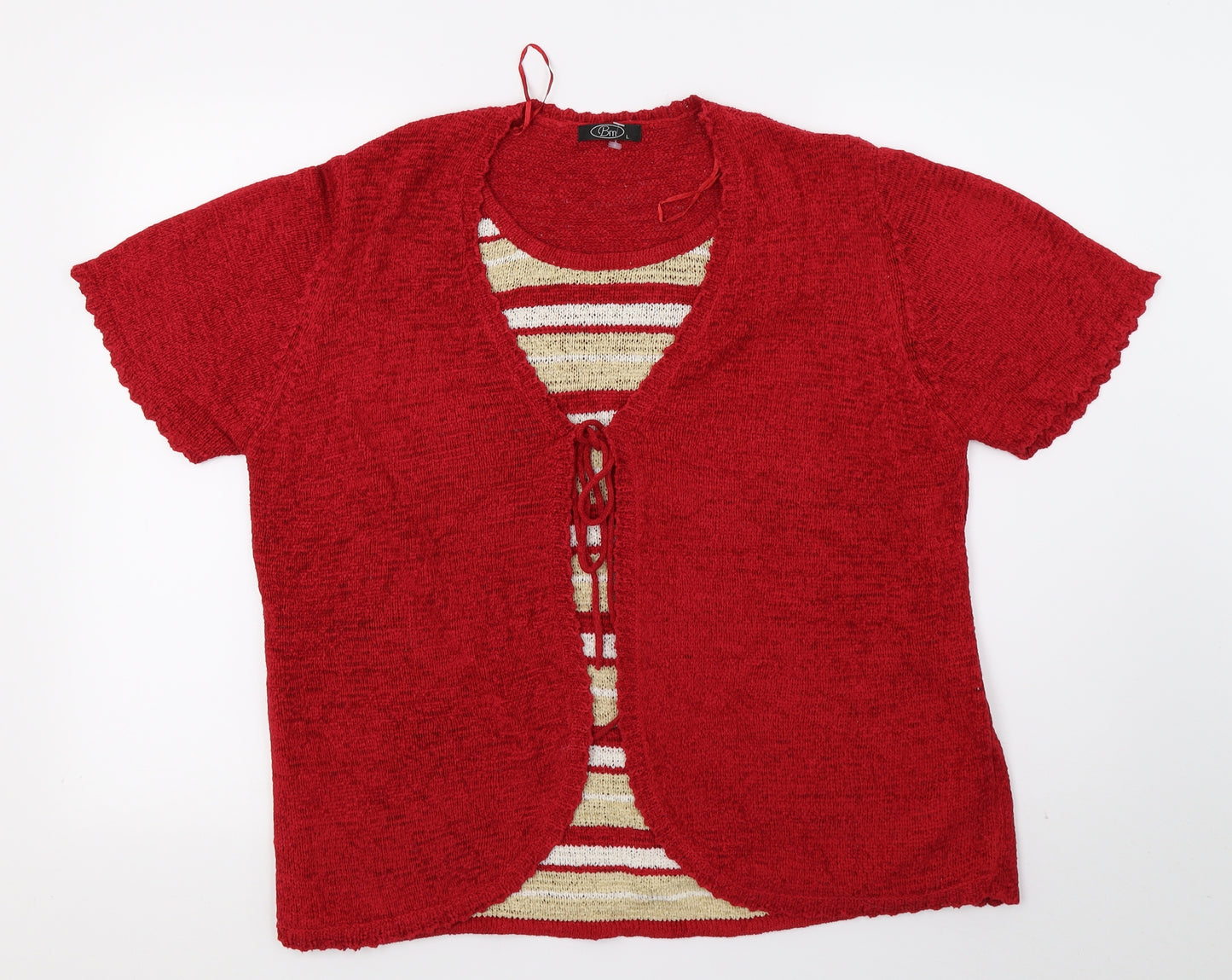 BM Womens Red Striped Knit Cardigan Jumper Size L