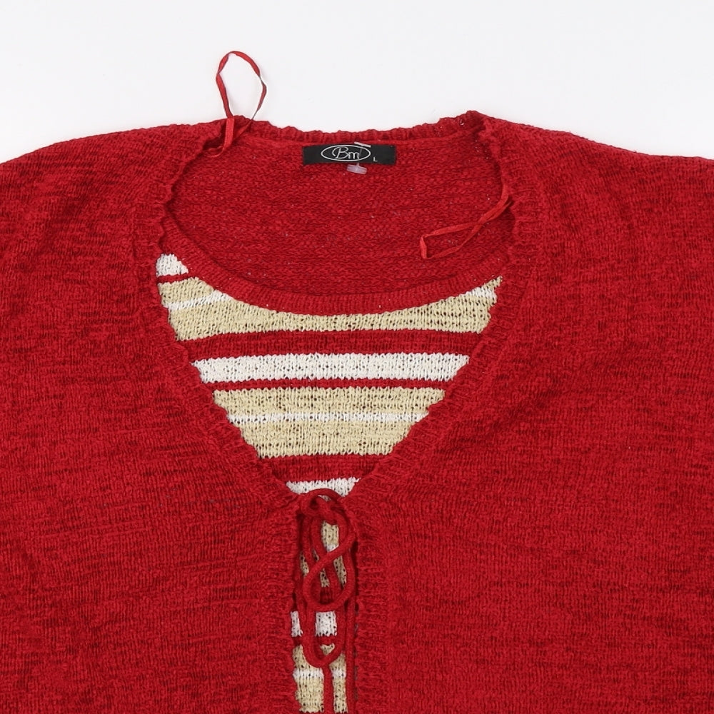 BM Womens Red Striped Knit Cardigan Jumper Size L