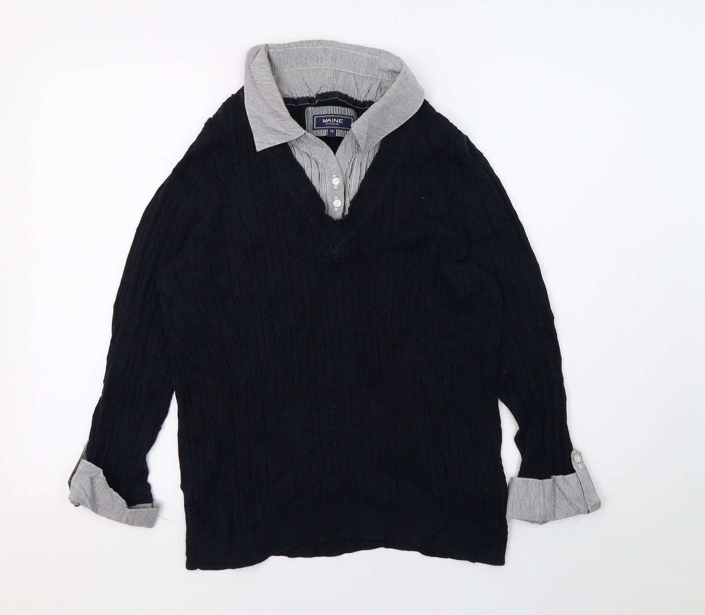 Maine Womens Blue  Knit Pullover Jumper Size 16  - Shirt design