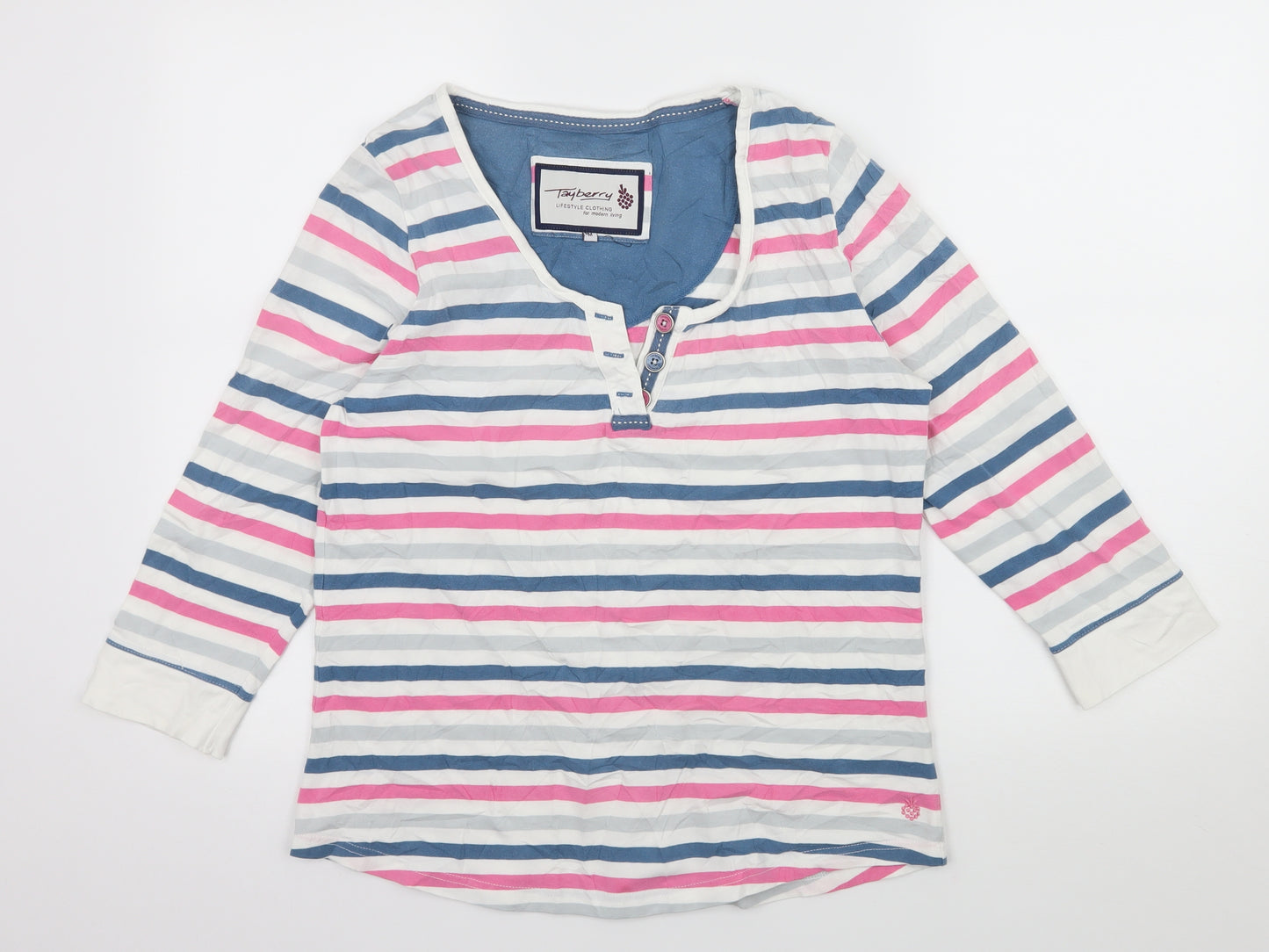 Tayberry Womens White Striped Jersey Basic T-Shirt Size M