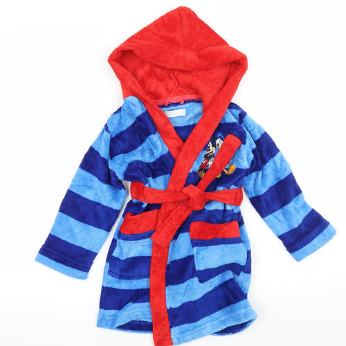 Disney Boys Black Striped Microfibre  Robe Size 2-3 Years  - Mickey Mouse
