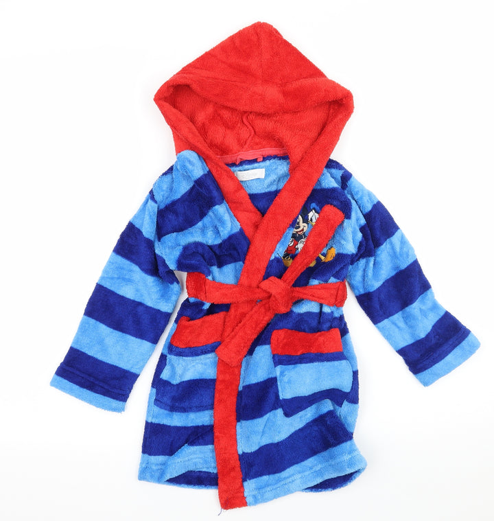 Disney Boys Black Striped Microfibre  Robe Size 2-3 Years  - Mickey Mouse