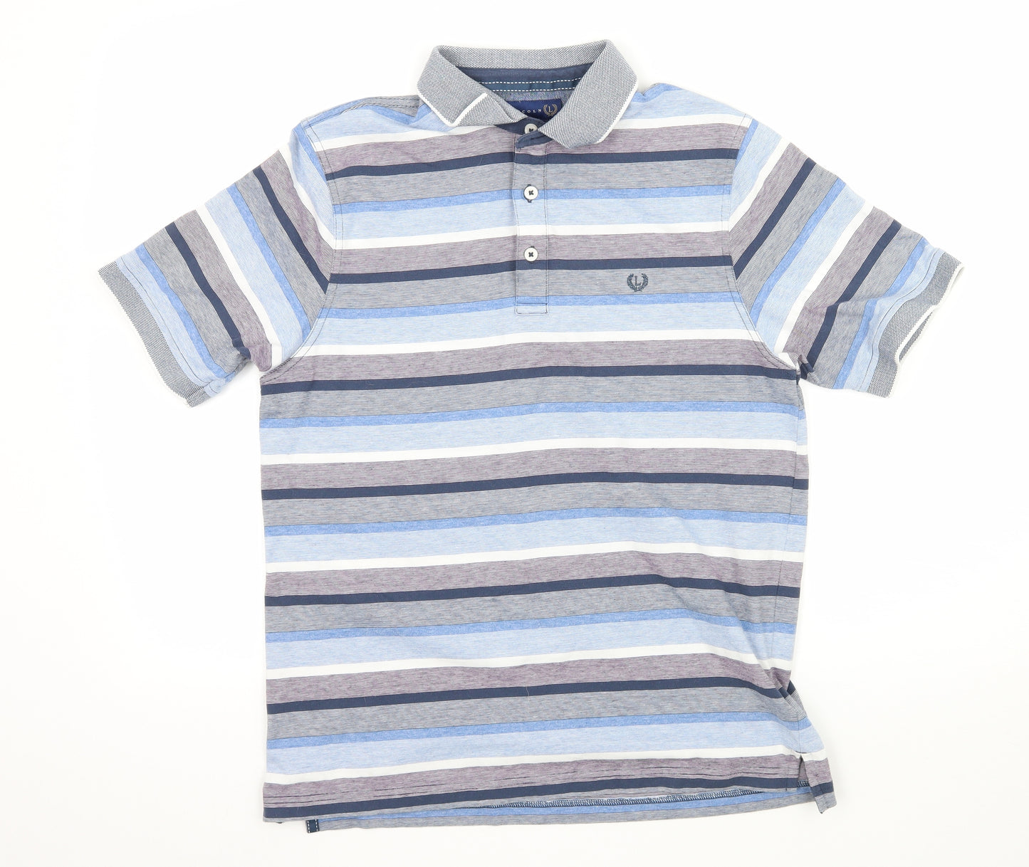 Lincoln Mens Blue Striped Jersey  Polo Size M
