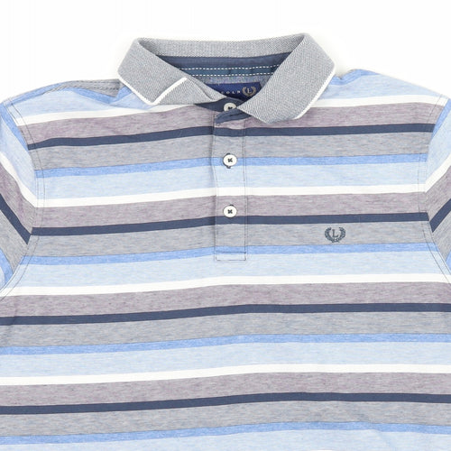 Lincoln Mens Blue Striped Jersey  Polo Size M