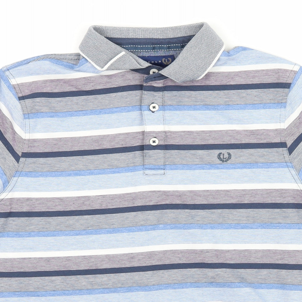 Lincoln Mens Blue Striped Jersey  Polo Size M