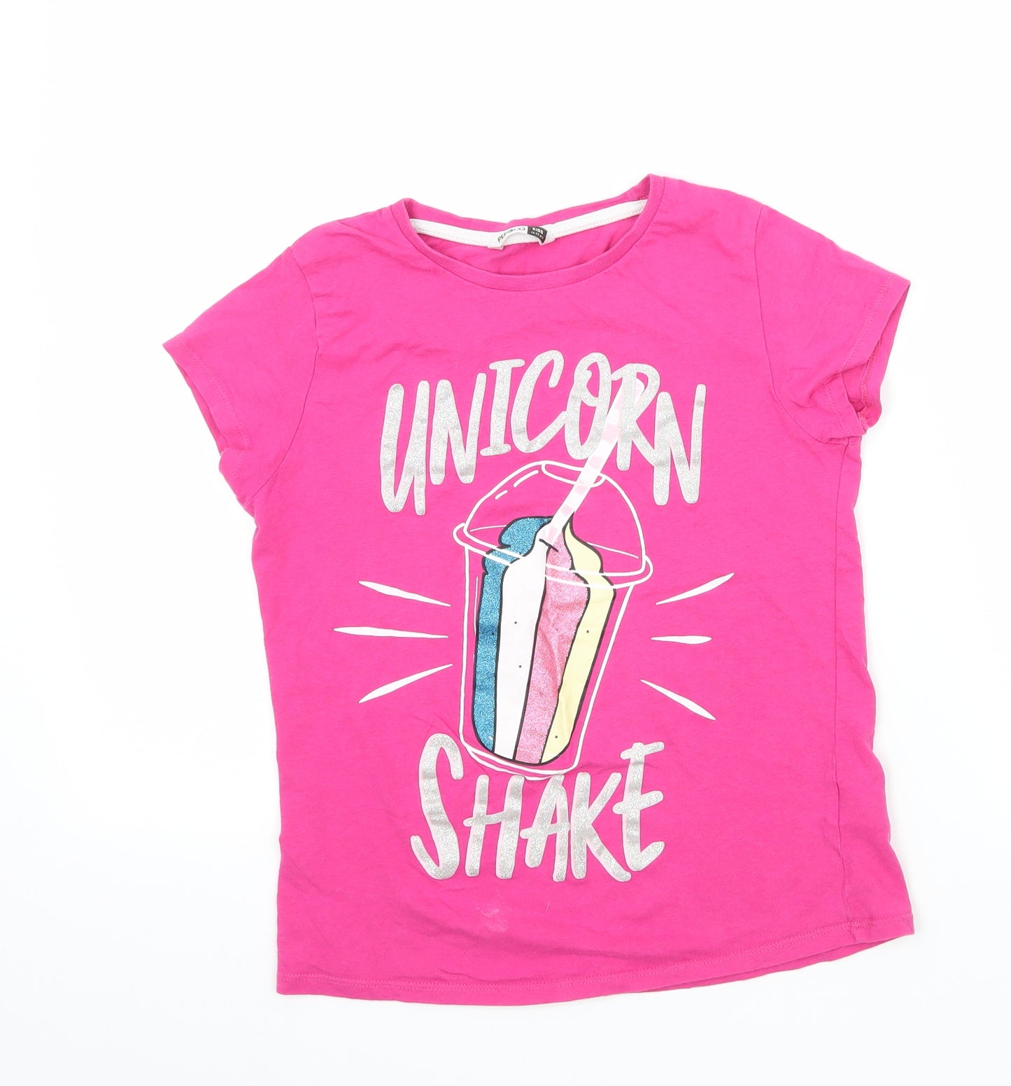 PEP & CO Girls Pink  Jersey Basic T-Shirt Size 10-11 Years  - Unicorn Shake