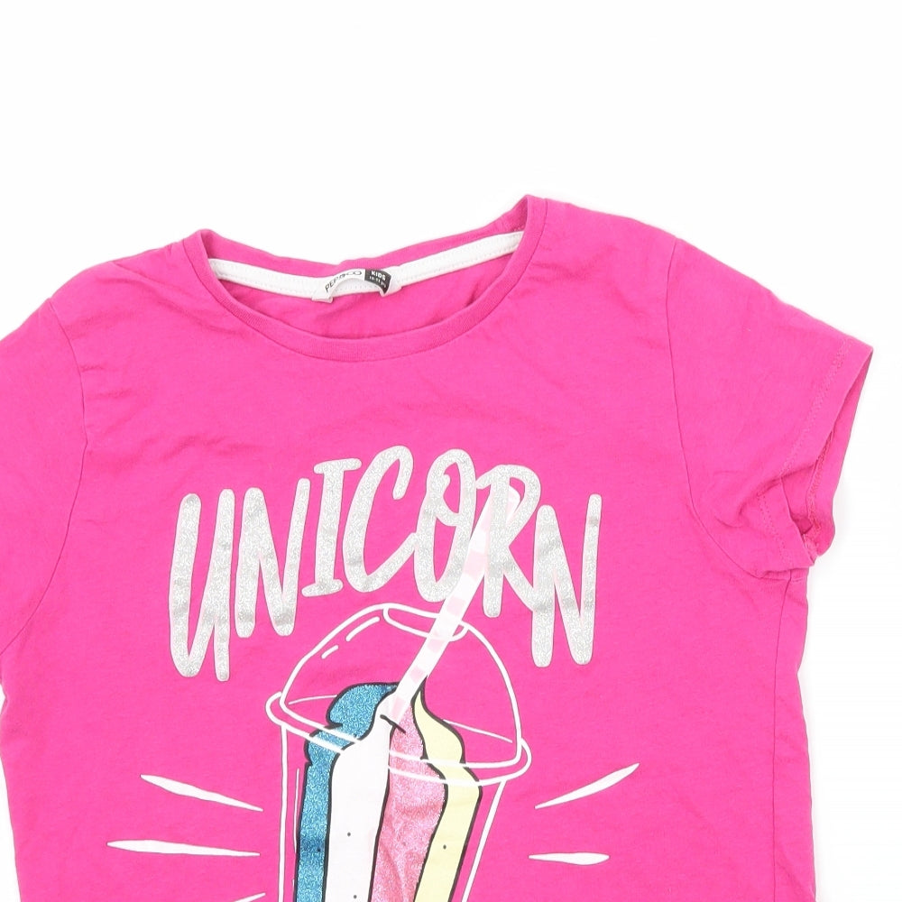 PEP & CO Girls Pink  Jersey Basic T-Shirt Size 10-11 Years  - Unicorn Shake