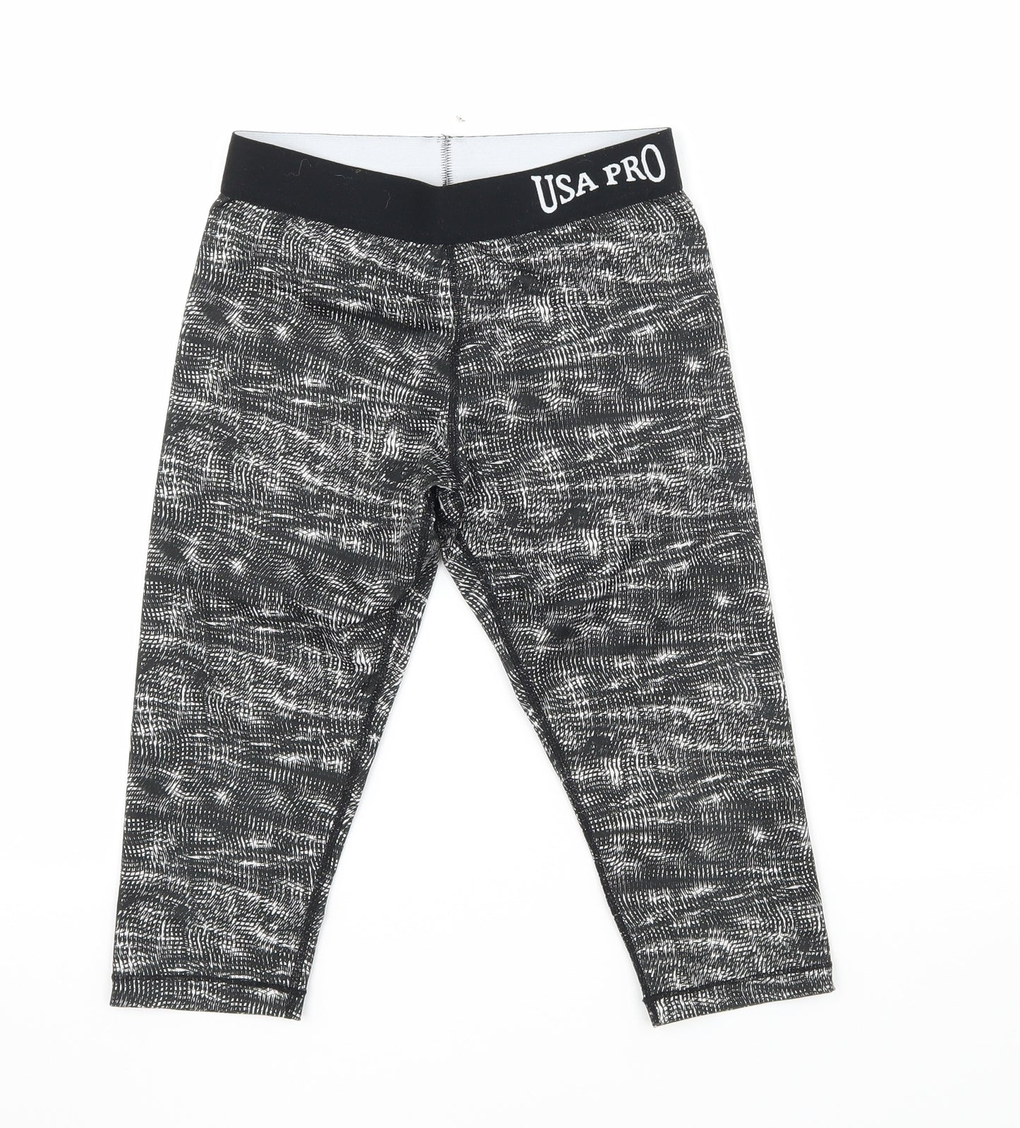 USA Pro Girls Black Geometric Jersey Cropped Trousers Size 11-12 Years - Leggings